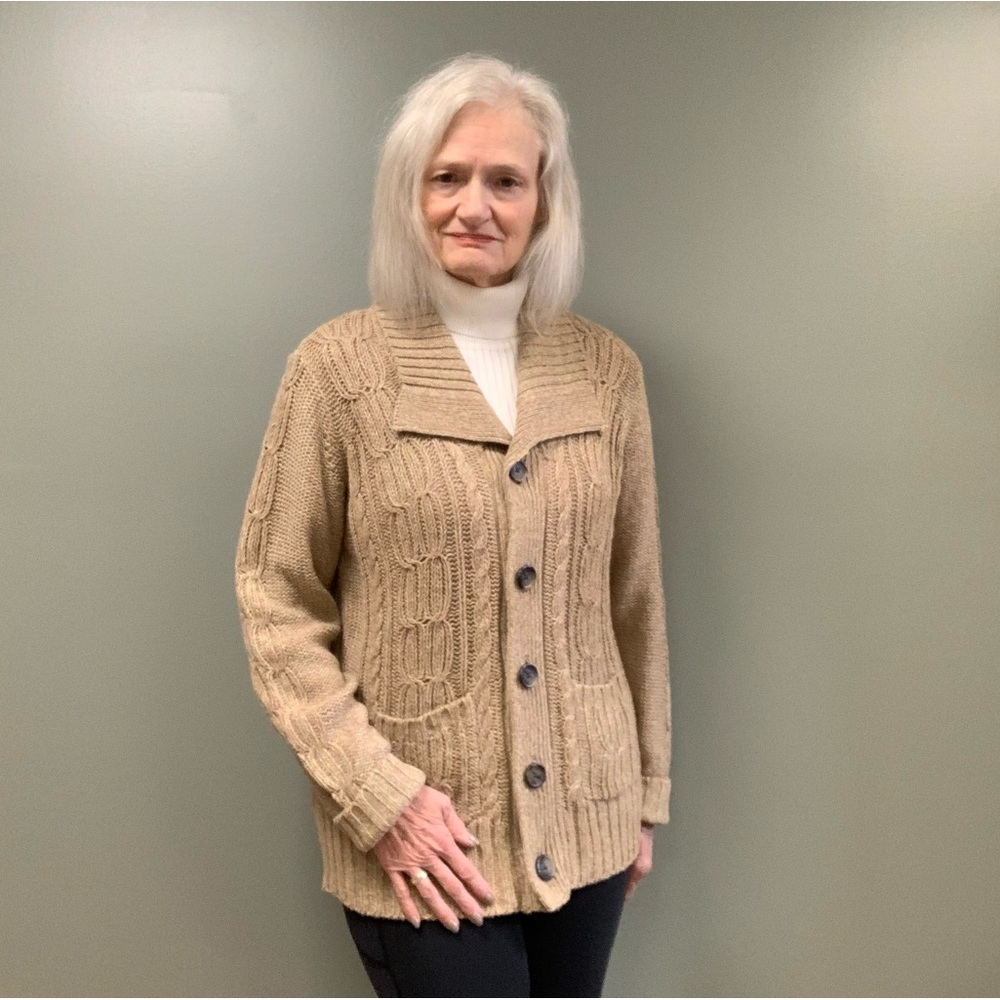 NWT St. John's Bay Taupe Marl Cable Knit Button Front Cardigan Pockets Chunky XL